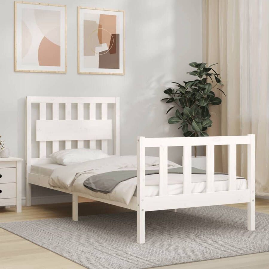 The Living Store Bedframe met hoofdbord massief hout wit 3FT Single Bedframe Bedframes Bed Eenpersoonsbed Slaapkamermeubel Houten Bedframe Houten Bed Bedbodem Massief Houten Bedframe Ledikant Bedframe Met Hoofdeinde