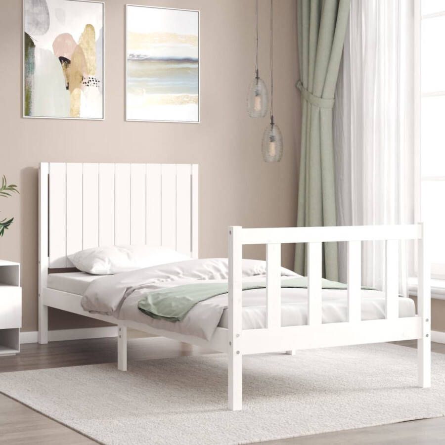 The Living Store Bedframe met hoofdbord massief hout wit 3FT Single Bed