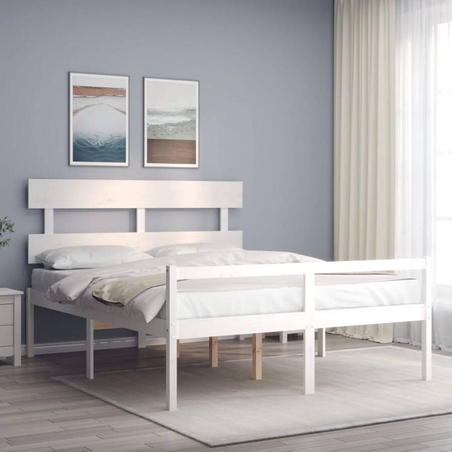 The Living Store Bedframe met hoofdbord massief hout wit 5 FT King Bedframe Bedframes Bed Tweepersoonsbed Slaapkamermeubel Houten Bedframe Houten Bed Bedbodem Massief Houten Bedframe Ledikant Bedframe Met Hoofdeinde - Foto 2