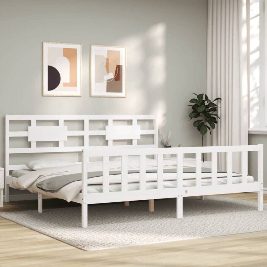 The Living Store Bedframe met hoofdbord massief hout wit 6 FT Super King Size Bedframe Bedframes Bed Tweepersoonsbed Slaapkamermeubel Houten Bedframe Houten Bed Bedbodem Massief Houten Bedframe Ledikant Bedframe Met Hoofdeinde - Foto 2