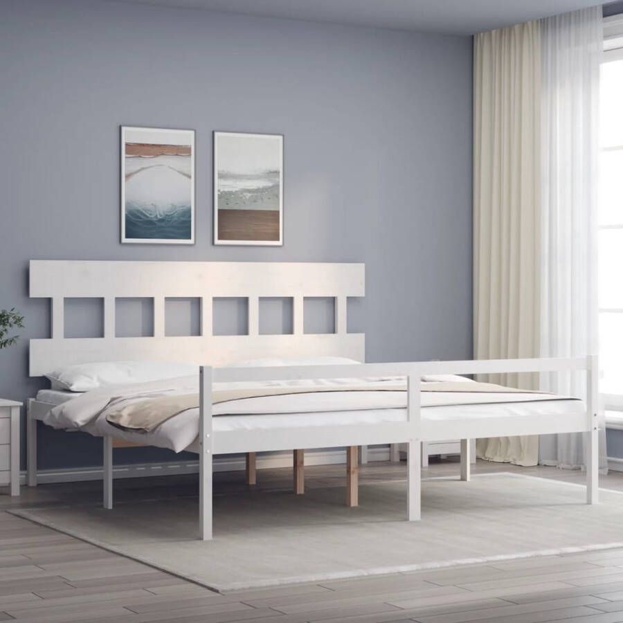 The Living Store Bedframe met hoofdbord massief hout wit 6FT Super King Bedframe Bedframes Bed Tweepersoonsbed Slaapkamermeubel Houten Bedframe Houten Bed Bedbodem Massief Houten Bedframe Ledikant Bedframe Met Hoofdeinde