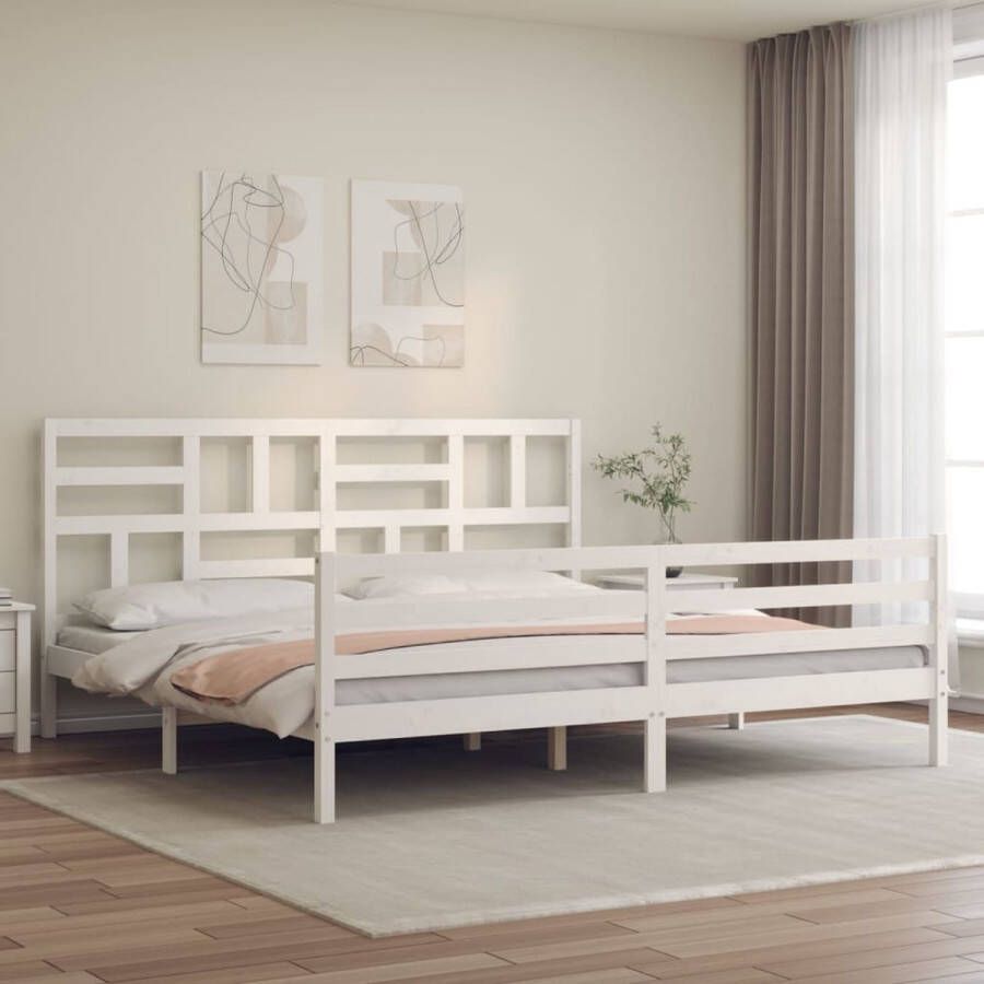 The Living Store Bedframe met hoofdbord massief hout wit 6FT Super King Bedframe Bedframes Bed Tweepersoonsbed Slaapkamermeubel Houten Bedframe Houten Bed Bedbodem Massief Houten Bedframe Ledikant Bedframe Met Hoofdeinde