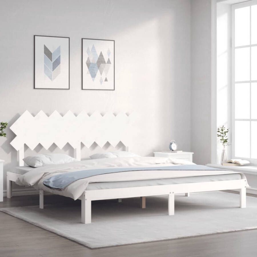 The Living Store Bedframe met hoofdbord massief hout wit 6FT Super King Bed