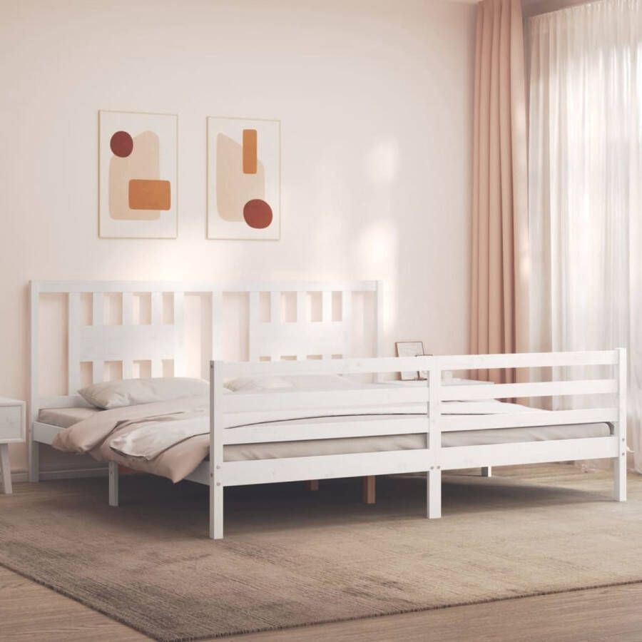 The Living Store Bedframe met hoofdbord massief hout wit 6FT Super King Bedframe Bedframes Bed Tweepersoonsbed Slaapkamermeubel Houten Bedframe Houten Bed Bedbodem Massief Houten Bedframe Ledikant Bedframe Met Hoofdeinde - Foto 2