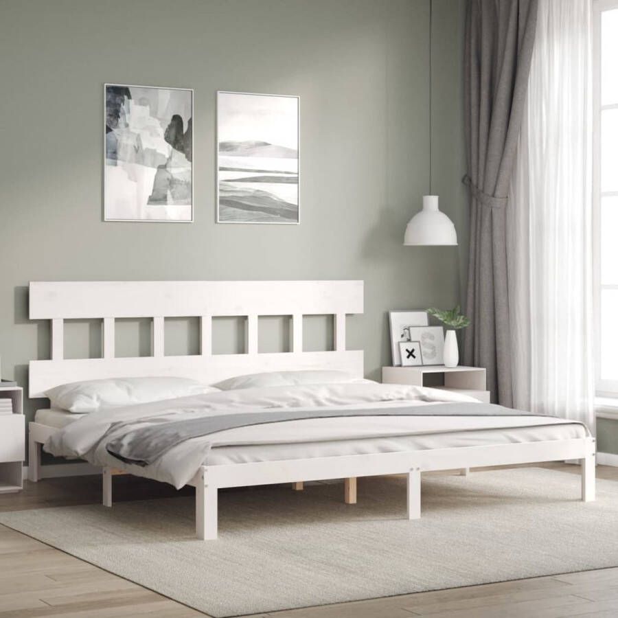 The Living Store Bedframe met hoofdbord massief hout wit 6FT Super King Bed