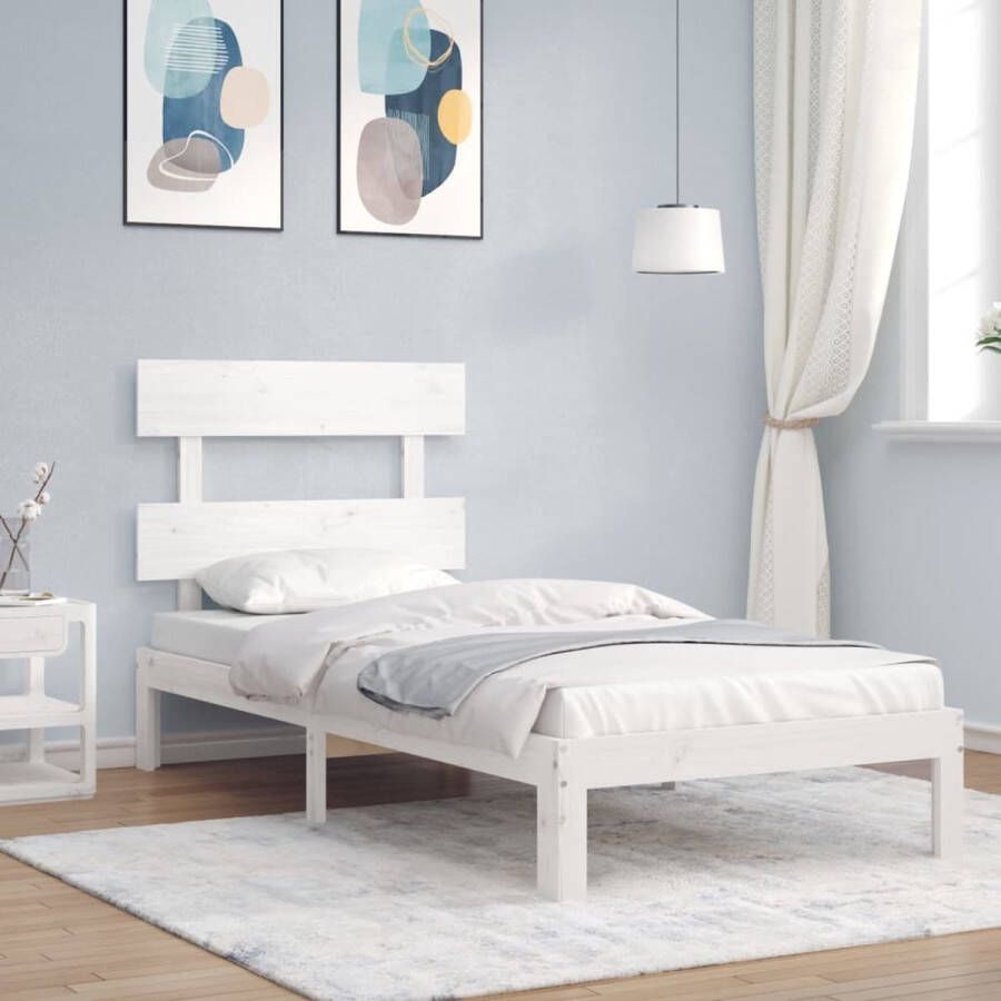 The Living Store Bedframe met hoofdbord massief hout wit 90x200 cm Bedframe Bedframes Bed Eenpersoonsbed Slaapkamermeubel Houten Bedframe Houten Bed Bedbodem Massief Houten Bedframe Ledikant Bedframe Met Hoofdeinde