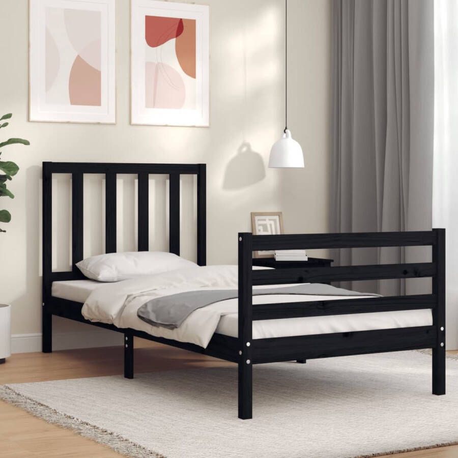 The Living Store Bedframe met hoofdbord massief hout zwart 100x200 cm Bedframe Bedframes Bed Eenpersoonsbed Slaapkamermeubel Houten Bedframe Houten Bed Bedbodem Massief Houten Bedframe Ledikant Bedframe Met Hoofdeinde - Foto 2