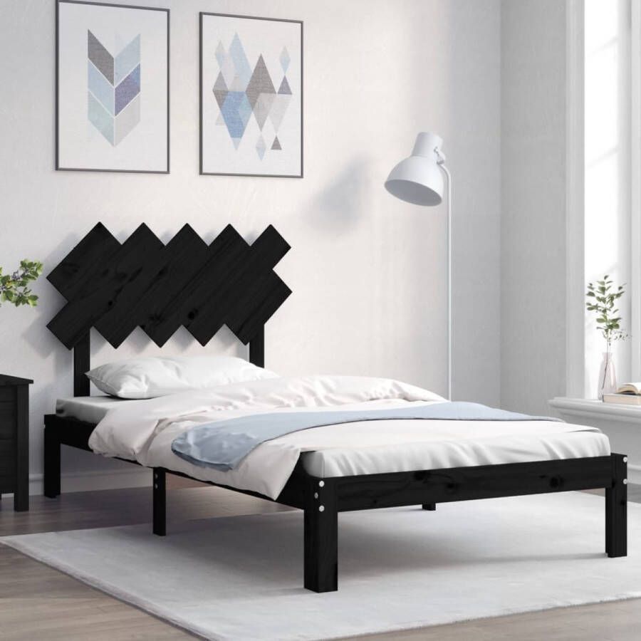 The Living Store Bedframe met hoofdbord massief hout zwart 100x200 cm Bedframe Bedframes Bed Eenpersoonsbed Slaapkamermeubel Houten Bedframe Houten Bed Bedbodem Massief Houten Bedframe Ledikant Bedframe Met Hoofdeinde