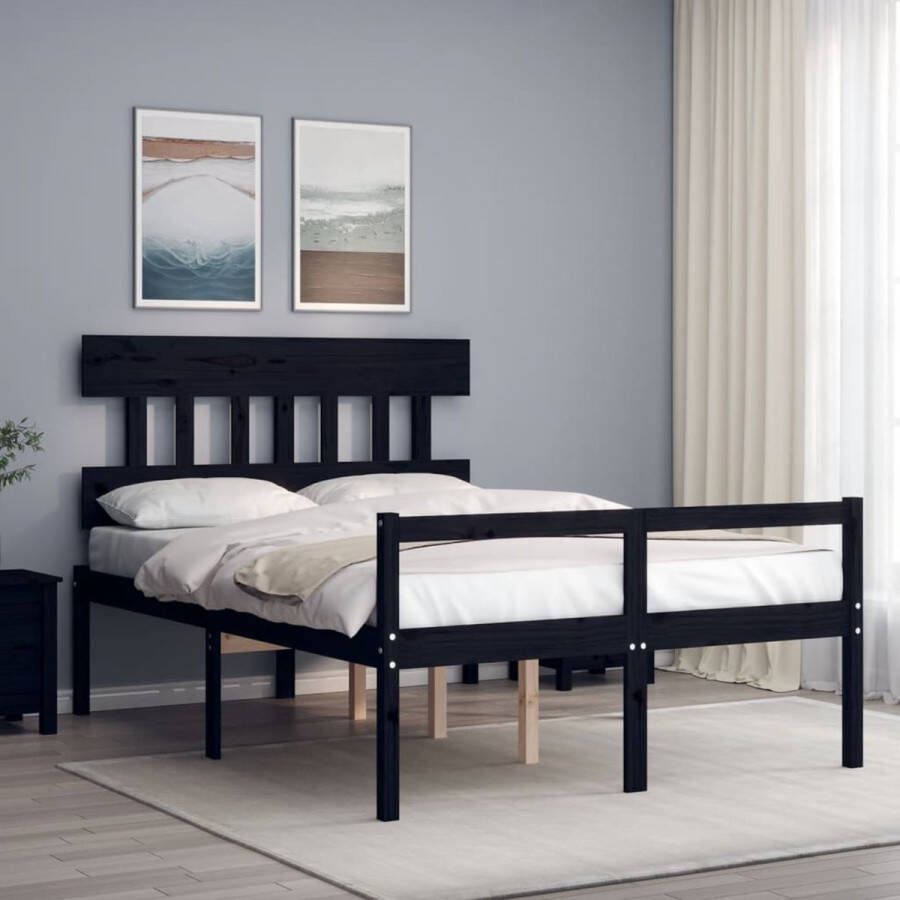 The Living Store Bedframe met hoofdbord massief hout zwart 120x200 cm Bedframe Bedframes Bed Tweepersoonsbed Slaapkamermeubel Houten Bedframe Houten Bed Bedbodem Massief Houten Bedframe Ledikant Bedframe Met Hoofdeinde
