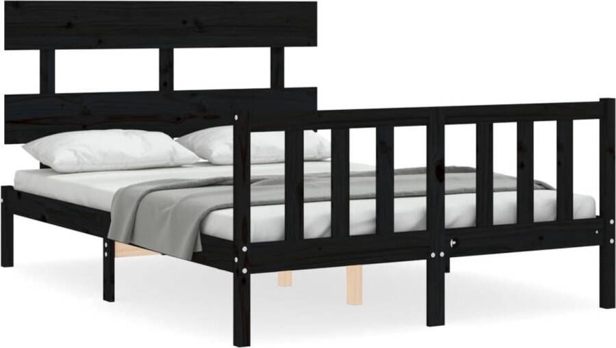 The Living Store Bedframe met hoofdbord massief hout zwart 140x190 cm Bedframe Bedframes Bed Tweepersoonsbed Slaapkamermeubel Houten Bedframe Houten Bed Bedbodem Massief Houten Bedframe Ledikant Bedframe Met Hoofdeinde - Foto 2