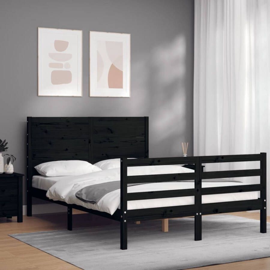 The Living Store Bedframe met hoofdbord massief hout zwart 140x190 cm Bedframe Bedframes Bed Tweepersoonsbed Slaapkamermeubel Houten Bedframe Houten Bed Bedbodem Massief Houten Bedframe Ledikant Bedframe Met Hoofdeinde