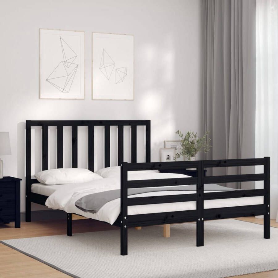 The Living Store Bedframe met hoofdbord massief hout zwart 140x190 cm Bedframe Bedframes Bed Tweepersoonsbed Slaapkamermeubel Houten Bedframe Houten Bed Bedbodem Massief Houten Bedframe Ledikant Bedframe Met Hoofdeinde