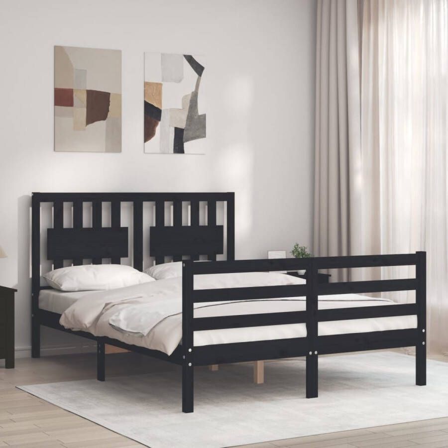 The Living Store Bedframe met hoofdbord massief hout zwart 140x200 cm Bedframe Bedframes Bed Tweepersoonsbed Slaapkamermeubel Houten Bedframe Houten Bed Bedbodem Massief Houten Bedframe Ledikant Bedframe Met Hoofdeinde