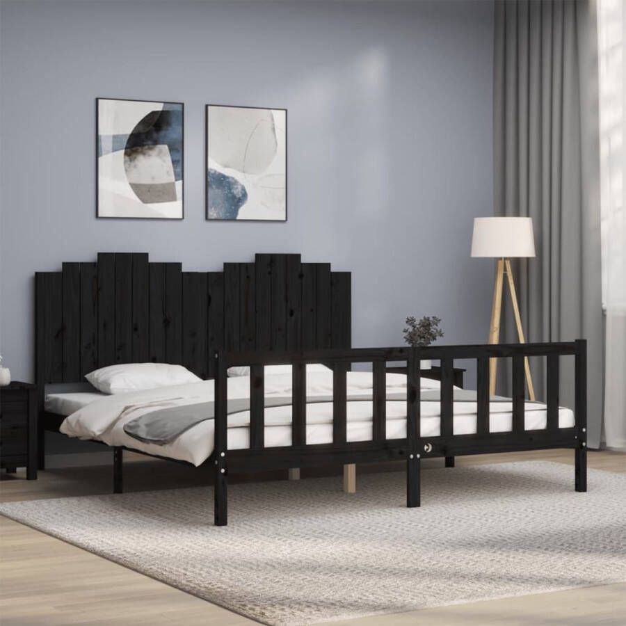 The Living Store Bedframe met hoofdbord massief hout zwart 180x200 cm Bedframe Bedframes Bed Tweepersoonsbed Slaapkamermeubel Houten Bedframe Houten Bed Bedbodem Massief Houten Bedframe Ledikant Bedframe Met Hoofdeinde - Foto 3