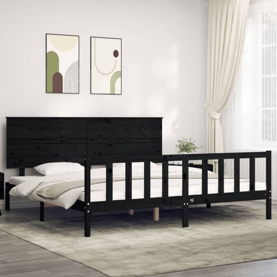 The Living Store Bedframe met hoofdbord massief hout zwart 200x200 cm Bedframe Bedframes Bed Tweepersoonsbed Slaapkamermeubel Houten Bedframe Houten Bed Bedbodem Massief Houten Bedframe Ledikant Bedframe Met Hoofdeinde