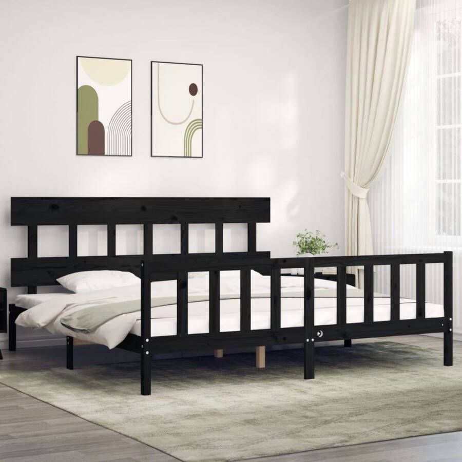 The Living Store Bedframe met hoofdbord massief hout zwart 200x200 cm Bedframe Bedframes Bed Tweepersoonsbed Slaapkamermeubel Houten Bedframe Houten Bed Bedbodem Massief Houten Bedframe Ledikant Bedframe Met Hoofdeinde - Foto 2