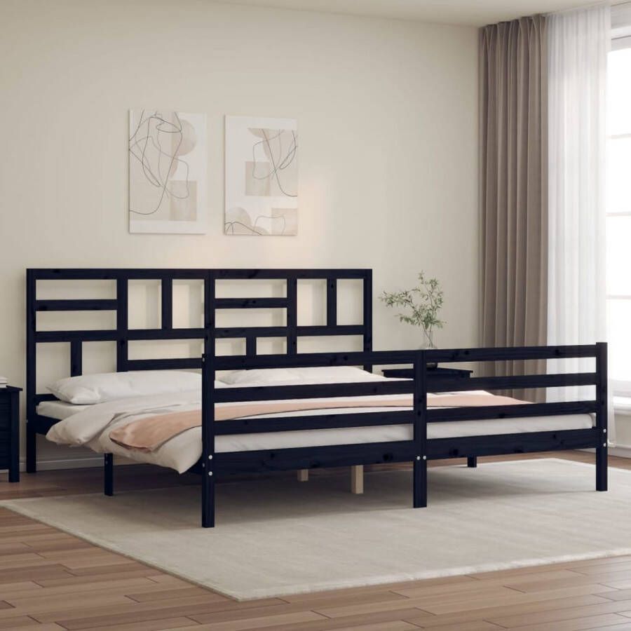 The Living Store Bedframe met hoofdbord massief hout zwart 200x200 cm Bedframe Bedframes Bed Tweepersoonsbed Slaapkamermeubel Houten Bedframe Houten Bed Bedbodem Massief Houten Bedframe Ledikant Bedframe Met Hoofdeinde