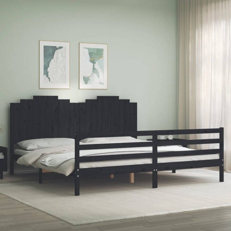 The Living Store Bedframe met hoofdbord massief hout zwart 200x200 cm Bedframe Bedframes Bed Tweepersoonsbed Slaapkamermeubel Houten Bedframe Houten Bed Bedbodem Massief Houten Bedframe Ledikant Bedframe Met Hoofdeinde