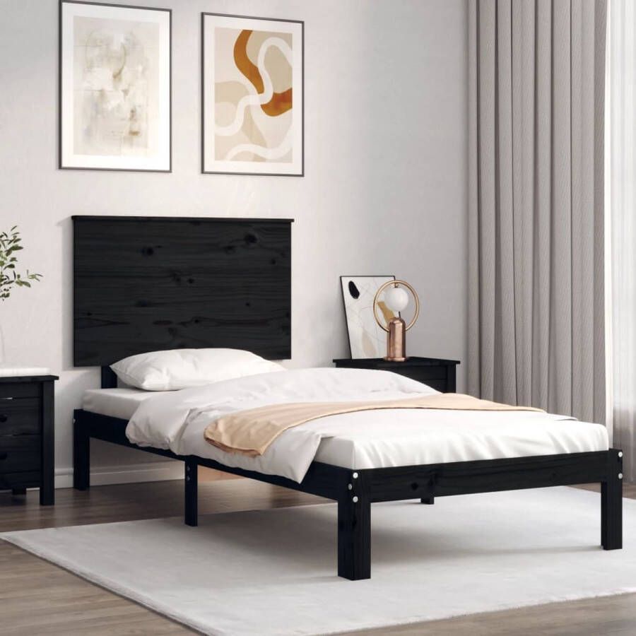 The Living Store Bedframe met hoofdbord massief hout zwart 2FT6 Small Single Bedframe Bedframes Bed Eenpersoonsbed Slaapkamermeubel Houten Bedframe Houten Bed Bedbodem Massief Houten Bedframe Ledikant Bedframe Met Hoofdeinde