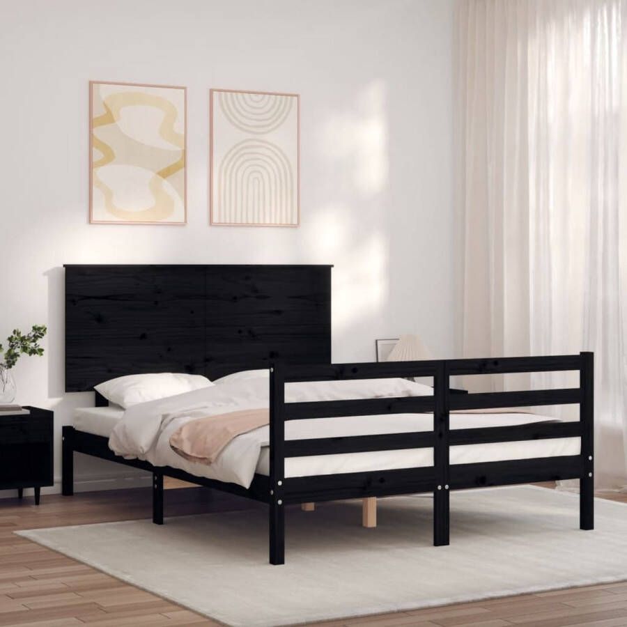 The Living Store Bedframe met hoofdbord massief hout zwart 4FT Small Double Bedframe Bedframes Bed Tweepersoonsbed Slaapkamermeubel Houten Bedframe Houten Bed Bedbodem Massief Houten Bedframe Ledikant Bedframe Met Hoofdeinde