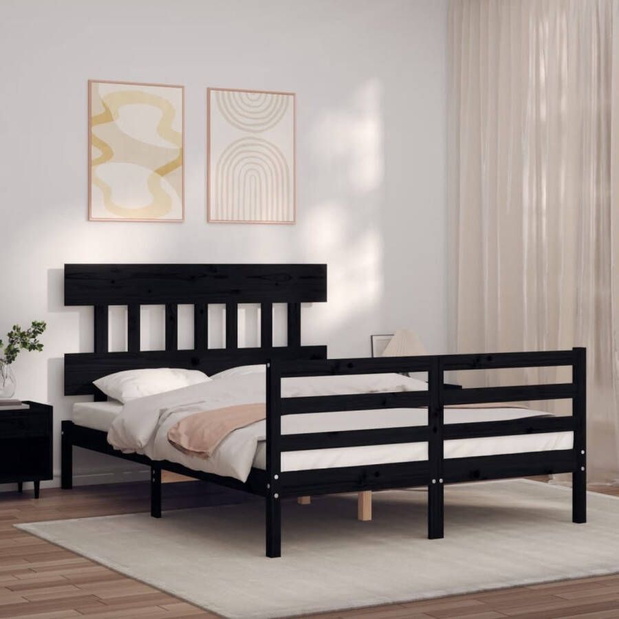 The Living Store Bedframe met hoofdbord massief hout zwart 4FT Small Double Bedframe Bedframes Bed Tweepersoonsbed Slaapkamermeubel Houten Bedframe Houten Bed Bedbodem Massief Houten Bedframe Ledikant Bedframe Met Hoofdeinde