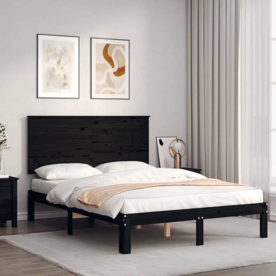 The Living Store Bed Frame Massief Grenenhout 193.5 x 138.5 x 82.5 cm Zwart - Foto 2