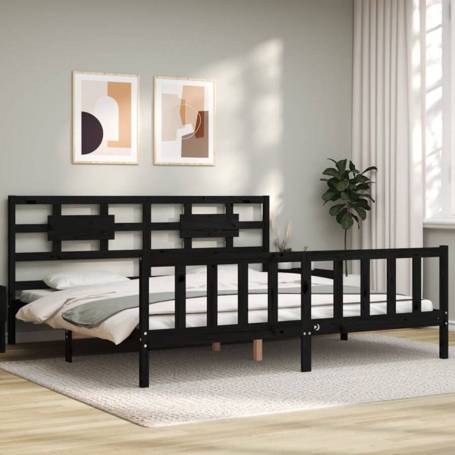 The Living Store Bedframe met hoofdbord massief hout zwart 6 FT Super King Size Bedframe Bedframes Bed Tweepersoonsbed Slaapkamermeubel Houten Bedframe Houten Bed Bedbodem Massief Houten Bedframe Ledikant Bedframe Met Hoofdeinde - Foto 3