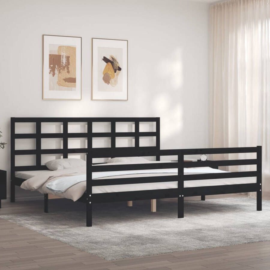 The Living Store Bedframe met hoofdbord massief hout zwart 6 FT Super King Size Bedframe Bedframes Bed Tweepersoonsbed Slaapkamermeubel Houten Bedframe Houten Bed Bedbodem Massief Houten Bedframe Ledikant Bedframe Met Hoofdeinde - Foto 2