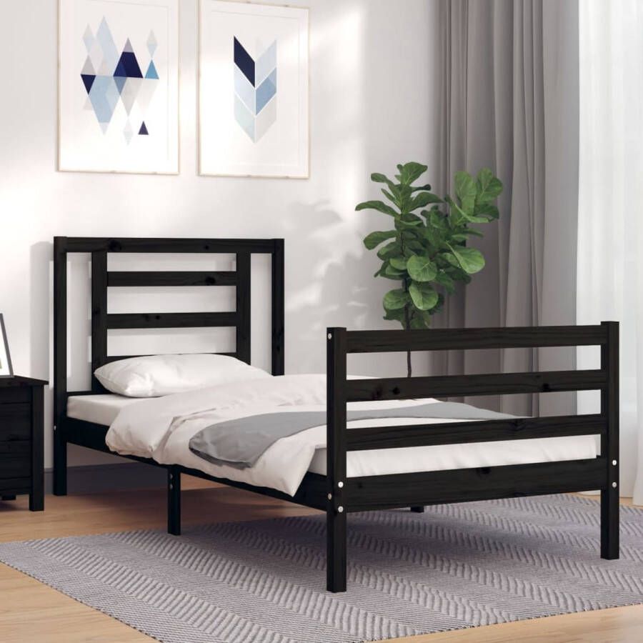 The Living Store Bedframe met hoofdbord massief hout zwart 90x200 cm Bedframe Bedframes Bed Eenpersoonsbed Slaapkamermeubel Houten Bedframe Houten Bed Bedbodem Massief Houten Bedframe Ledikant Bedframe Met Hoofdeinde - Foto 3