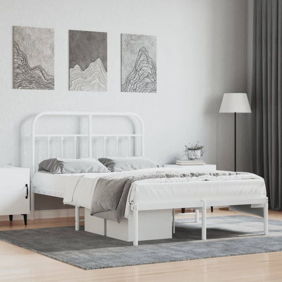 The Living Store Bedframe met hoofdbord metaal wit 120x190 cm Bed