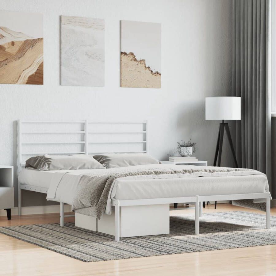 The Living Store Bedframe met hoofdbord metaal wit 120x200 cm Bed