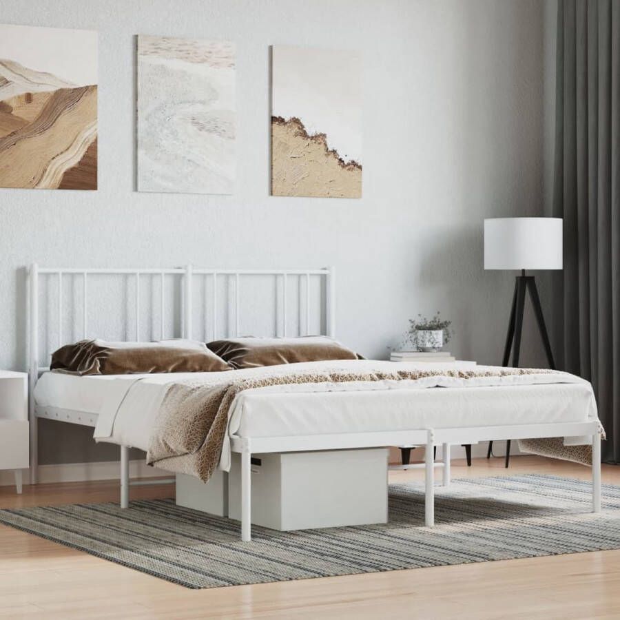 The Living Store Bedframe met hoofdbord metaal wit 120x200 cm Bed