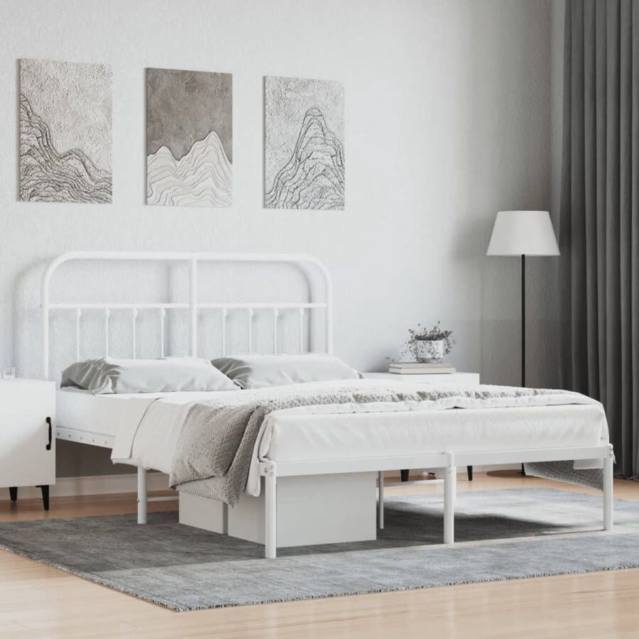 The Living Store Bedframe met hoofdbord metaal wit 140x200 cm Bed