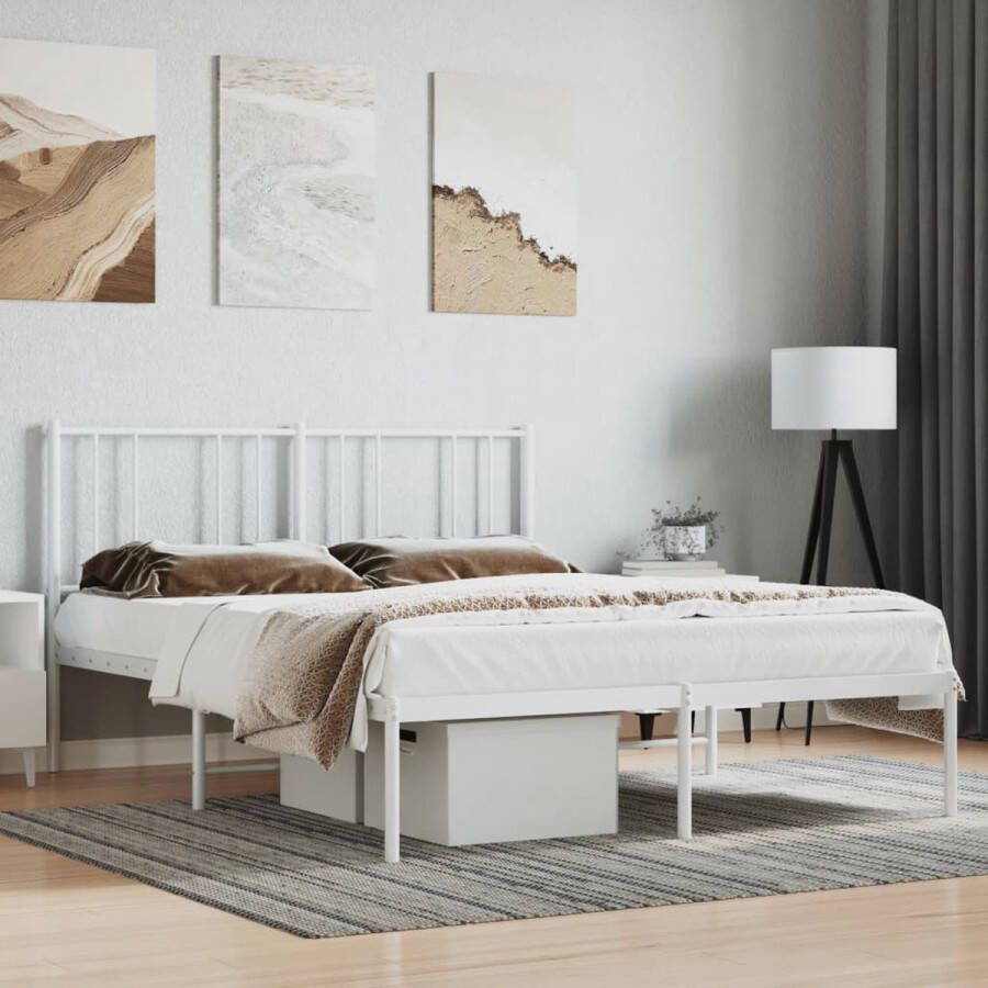 The Living Store Bedframe Klassiek Metalen Constructie Metalen Latten Extra Opbergruimte Comfortabele Ondersteuning Wit 207 x 166 x 90 cm Geschikt voor 160 x 200 cm matras Montage vereist