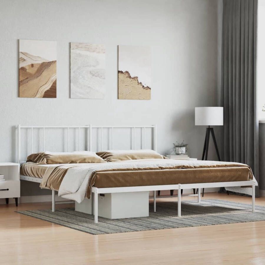 The Living Store Bedframe met hoofdbord metaal wit 183x213 cm Bed