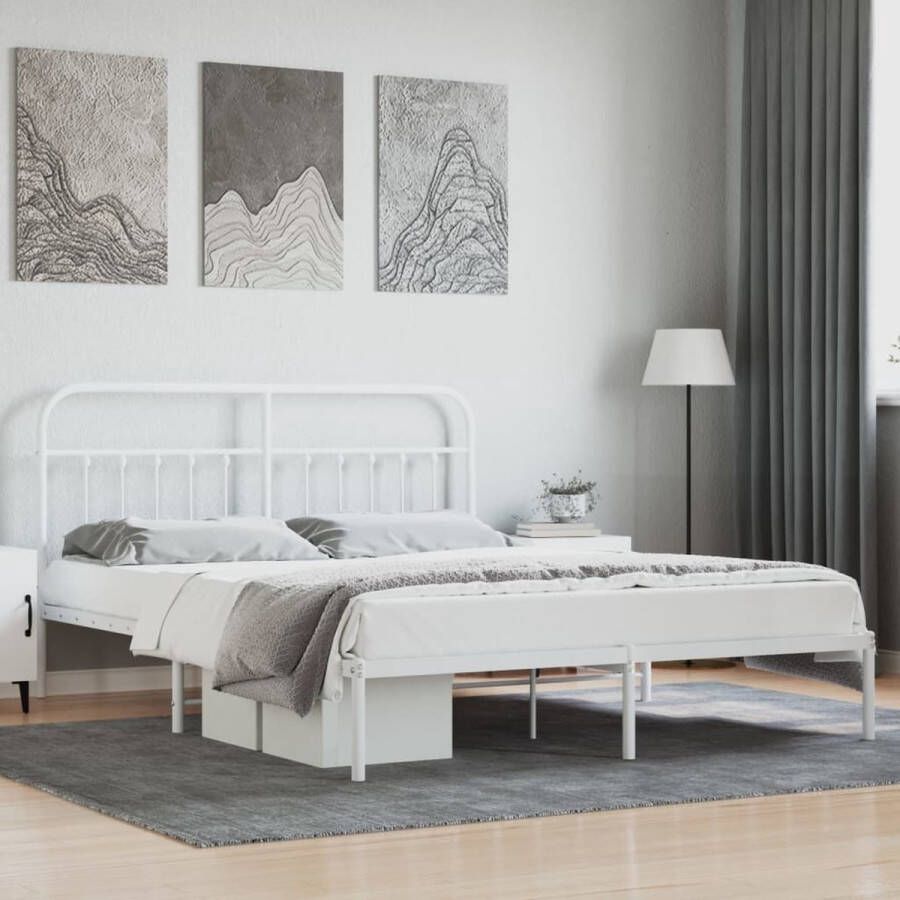 The Living Store Bedframe met hoofdbord metaal wit 183x213 cm Bed