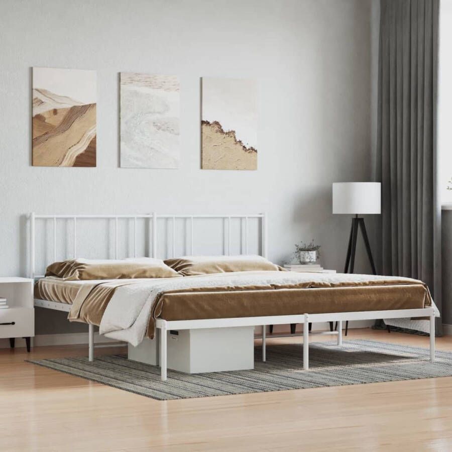 The Living Store Klassiek Bedframe Metalen Constructie Metalen Latten Extra Opbergruimte Comfortabele Ondersteuning Klassieke Bed Frame Tweepersoons Bed Metalen Bedframe Wit Bed Met Opbergruimte - Foto 3