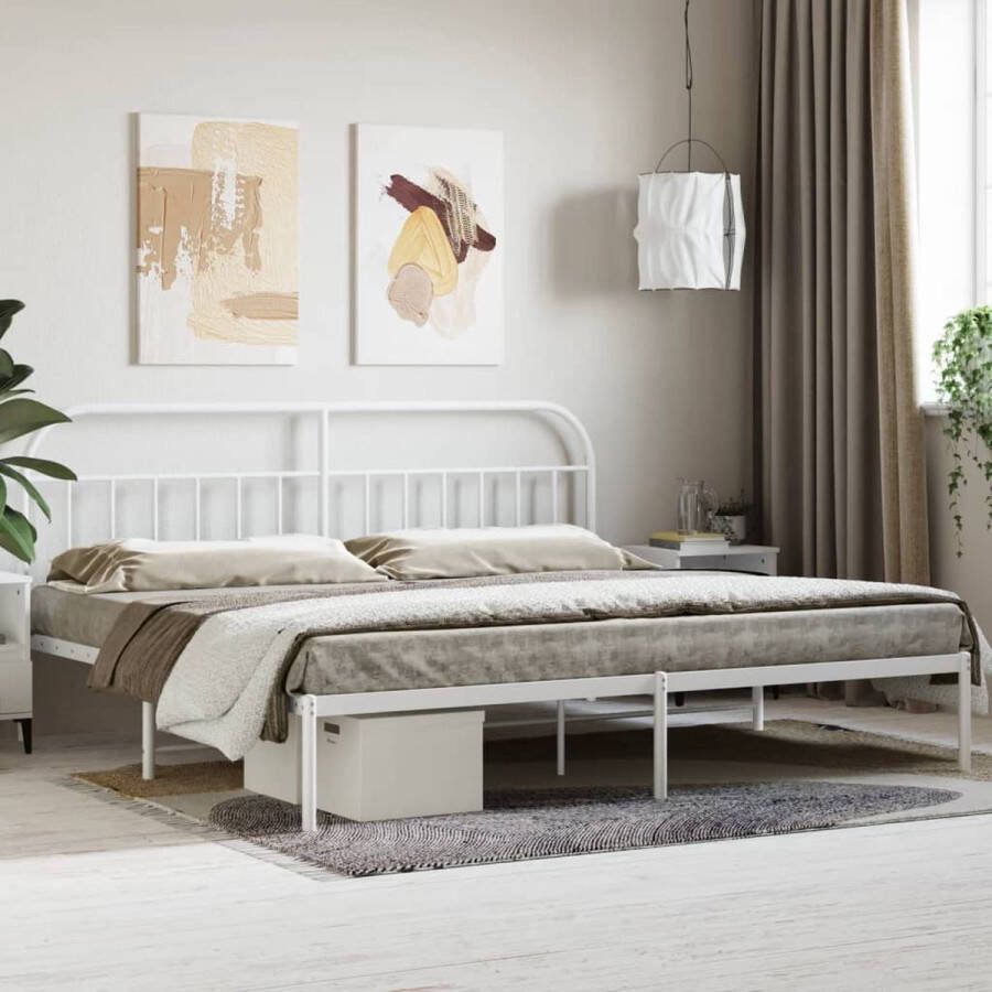 The Living Store Klassiek Bedframe Metalen 207 x 198 x 100 cm Wit Klassieke Bed Frame Metalen Bedframe Wit Staal Bedframe Boxspring Bedframe - Foto 2
