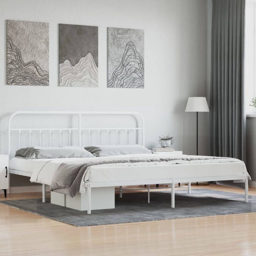 The Living Store Bedframe met hoofdbord metaal wit 193x203 cm Bed