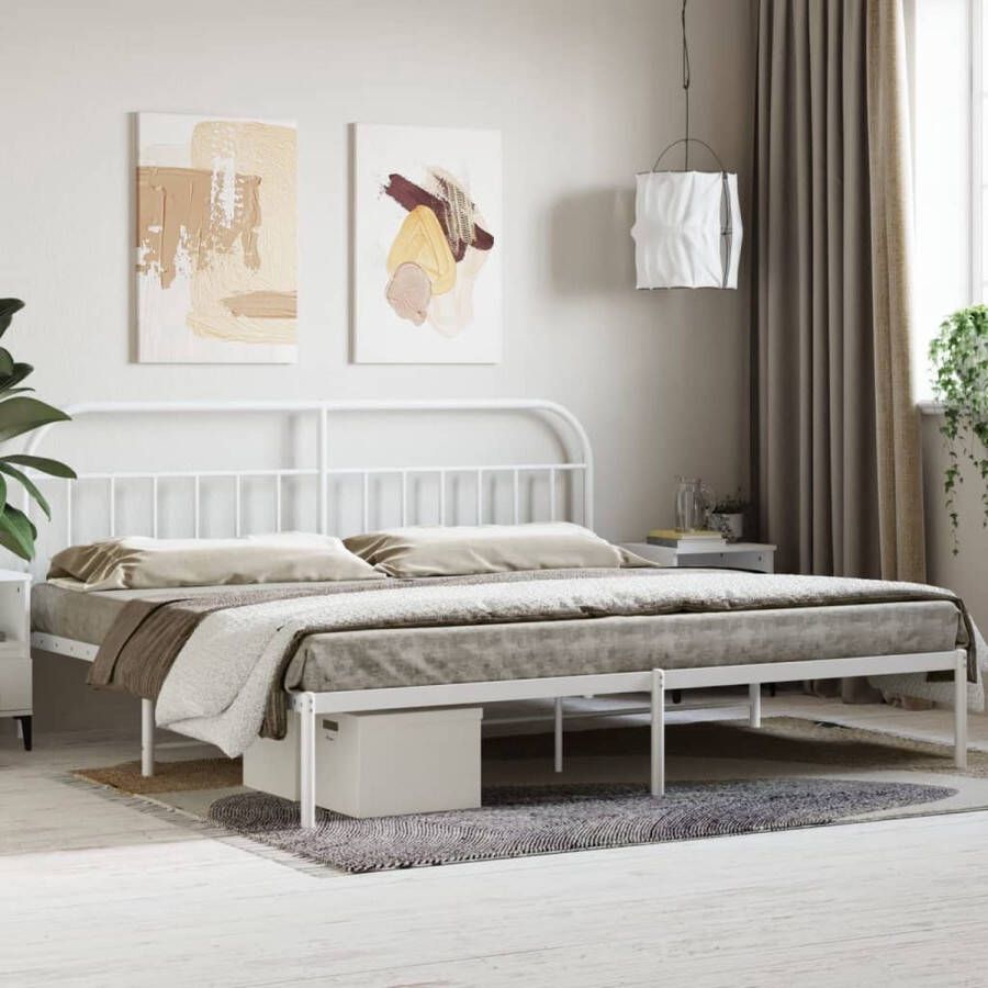 The Living Store Bedframe met hoofdbord metaal wit 200x200 cm Bed