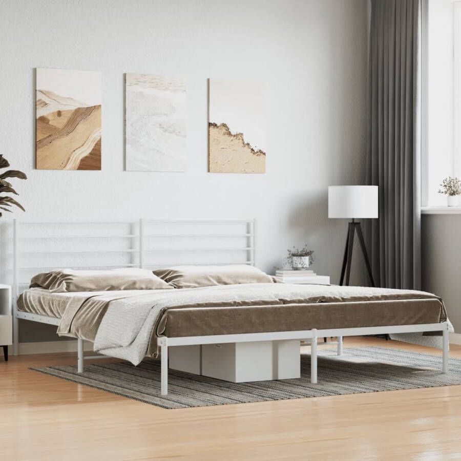 The Living Store Bedframe met hoofdbord metaal wit 200x200 cm Bed