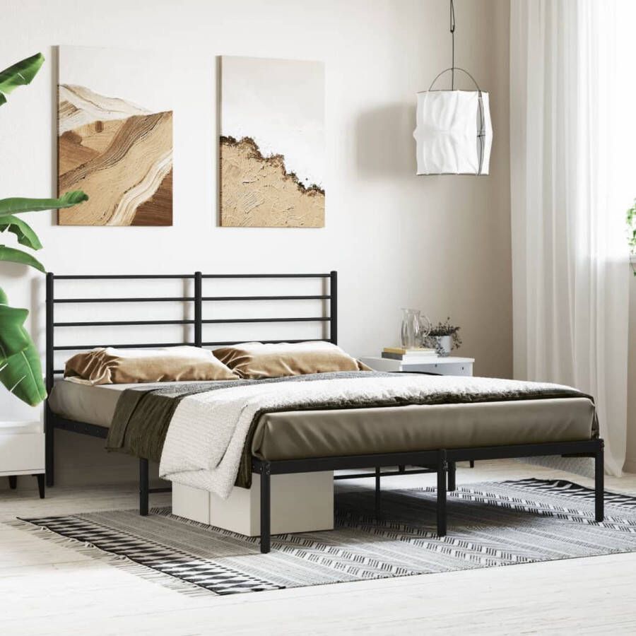 The Living Store Bedframe met hoofdbord metaal zwart 120x190 cm Bed