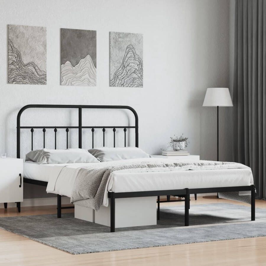 The Living Store Bedframe met hoofdbord metaal zwart 140x190 cm Bed