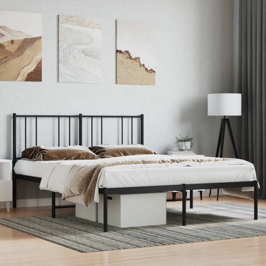 The Living Store Bedframe met hoofdbord metaal zwart 160x200 cm Bed