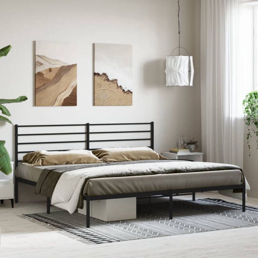 The Living Store Bedframe Klassiek Metalen Constructie Metalen Latten Extra Opbergruimte Comfortabele Ondersteuning Zwart 207 x 187 x 90 cm