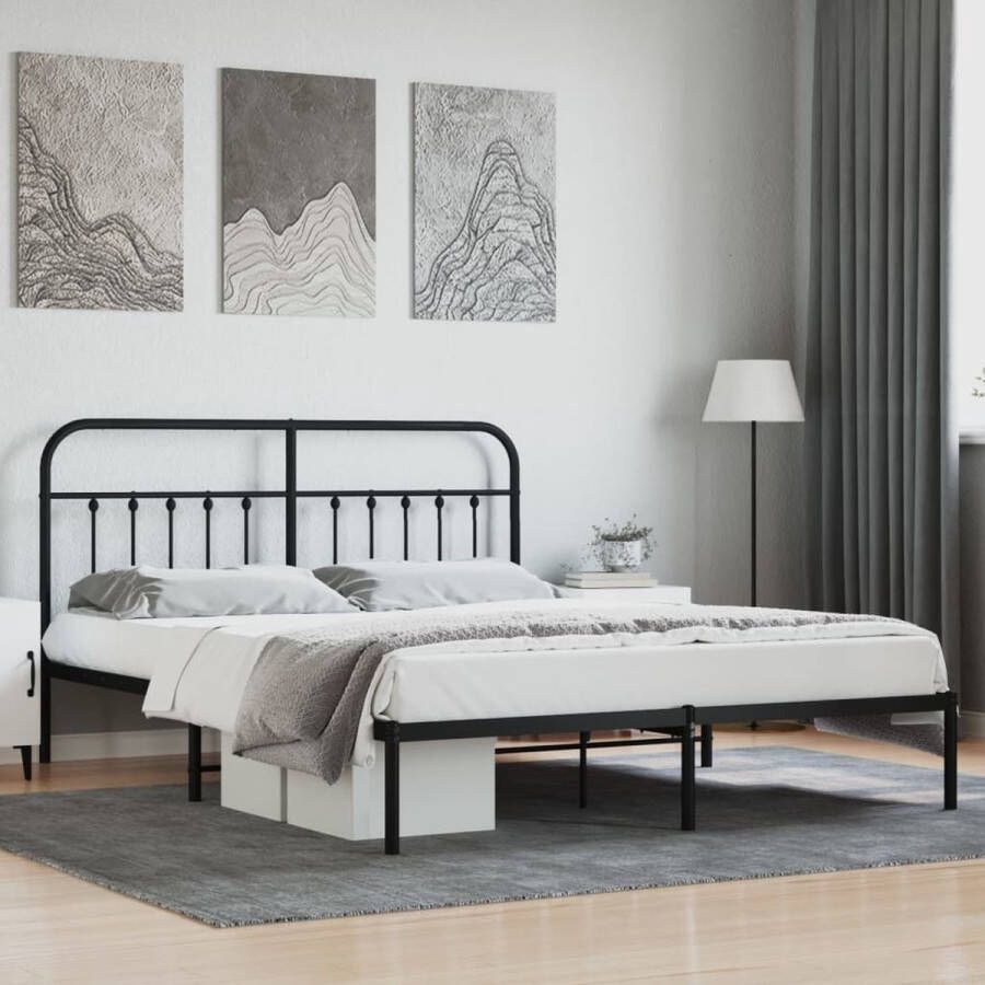 The Living Store Bedframe met hoofdbord metaal zwart 180x200 cm Bed