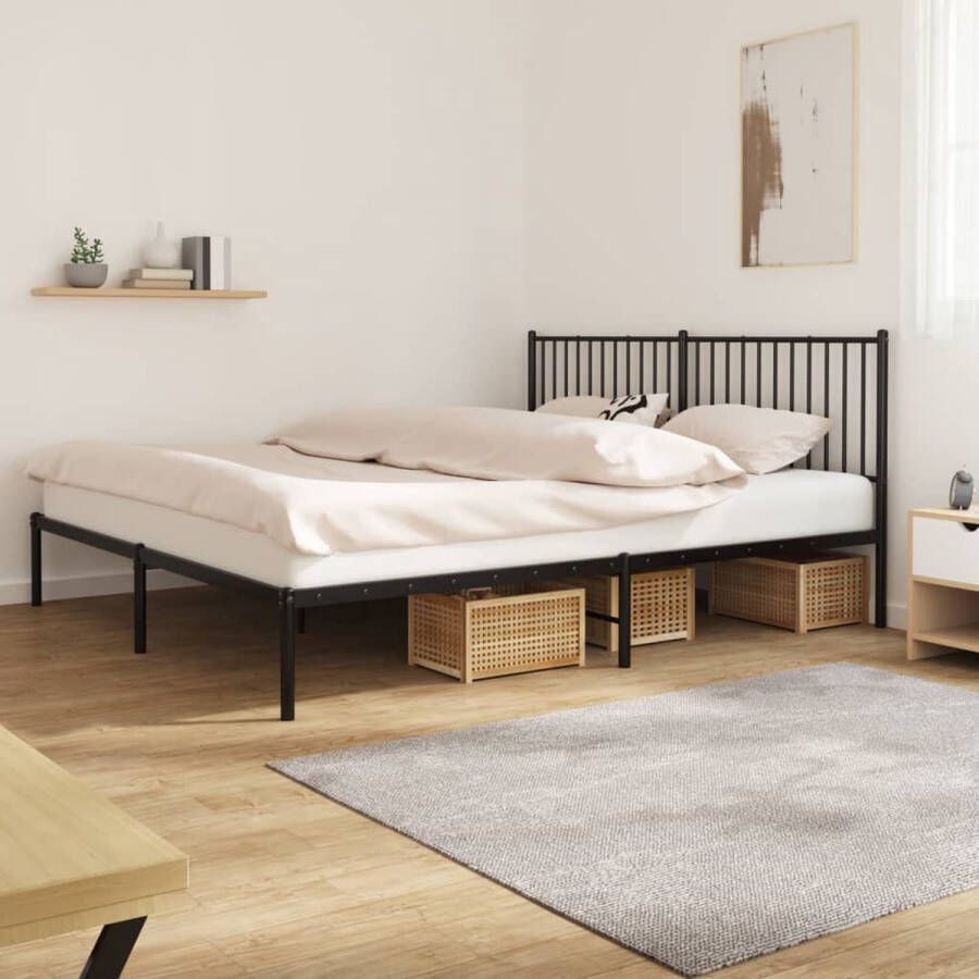 The Living Store Bedframe met hoofdbord metaal zwart 183x213 cm Bed