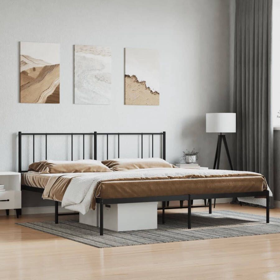 The Living Store Bedframe met hoofdbord metaal zwart 193x203 cm Bed