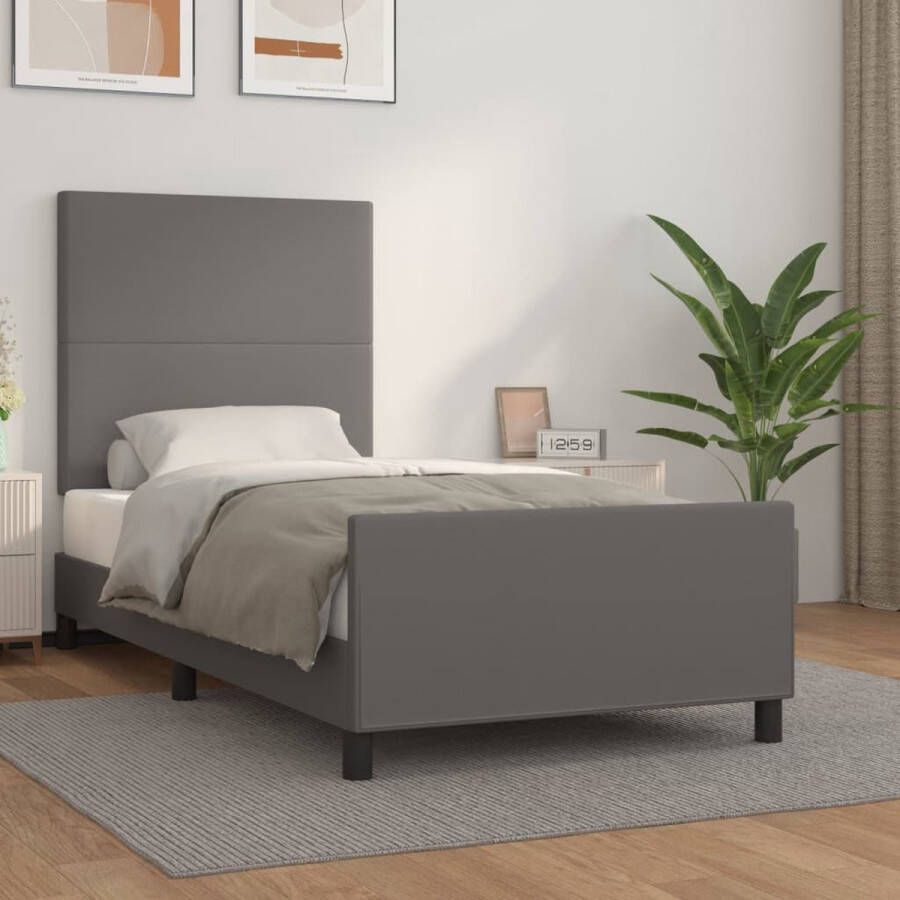 The Living Store Bedframe met hoofdeind Grijs 193 x 93 x 118 128 cm Duurzaam kunstleer Verstelbare hoogte Ondersteunende poten Multiplex lattenbodem Comfortabele ondersteuning Levering bevat alleen bedframe