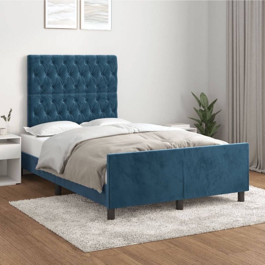 The Living Store Bedframe met hoofdeinde fluweel donkerblauw 120x200 cm Bed